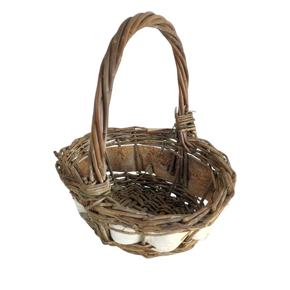 Vintage White Birch Bark‎ Lined Woven Willow Scandinavian-Style Foraging Basket